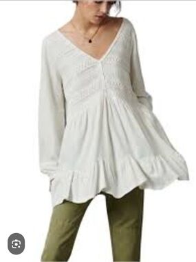Women's V-Neck Peasant Tunic Top - Cream